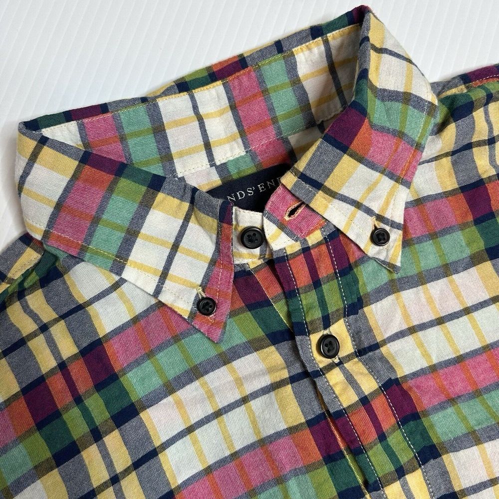 Lands End Mens Medium Traditional Fit Multicolor Button Down Short Sleeve Shirt